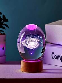 1個銀河3d雕刻水晶球夜燈飾品,男女兒童同學生日禮物創意房間宇宙玻璃球家居裝飾,部分配件隨機發送 - 銀河系水晶球 - 查看 2