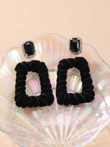 1對波西米亞風格鋅合金和絲絨布幾何耳環 - 黑色 - 查看 1