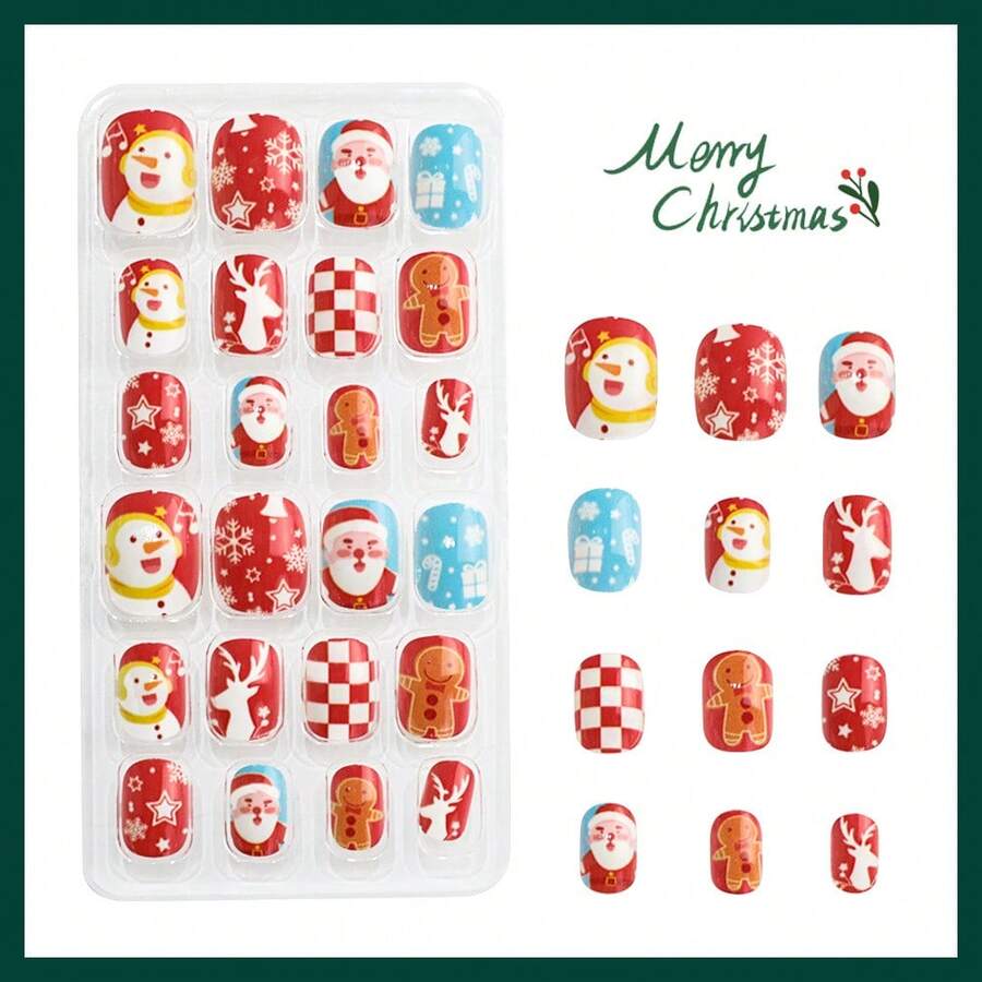 Christmas Children'S Nail Art, Self-Adhesive And Full Stickers, Lovely Kids' Hand-Made Short Nails, Small Size - Red - View 1