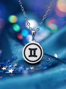 1Pc Fashionable 925 Silver 12 Constellations Pendant Necklace Double Sided Pendants For Women's Birthday Gifts