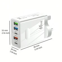 高速 65W 5 端口 2PD+3USB 充电器英国插头：使用快速充电技术可同时为多达 5 台设备充电，兼容三星 S10/S9/S8/Plus、iPhone Xs/Max/XR/11/12/13/14 和其他流行型号。 - 白色 - 查看 7
