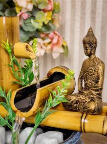 Fonte Estatua De Mesa Agua Cascata Feng Shui Bambu 18Cm - Azul + LED - Visão 10