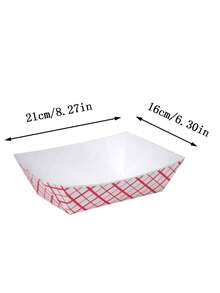 10pcs Fold-Free Red Grid Pattern Paper Boxes For Party Food Packaging, Disposable Fries & Fried Chicken Holder - Red and White - View 2