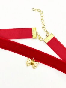1 件 2000 年風格紅色心形吊墜設計天鵝絨項圈/項鍊/鎖骨鏈,簡約甜美 - 愛心蝴蝶結吊墜 - 查看 3