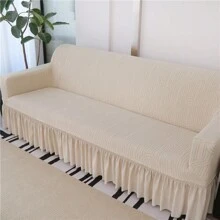 1 Piece Jacquard Velvet Sofa Cover, Elastic Full Skirt Sofa Cover, Simple Modern Polyester Fiber, Suitable For Living Room And Home - Beige - View 6