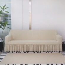 1 Piece Jacquard Velvet Sofa Cover, Elastic Full Skirt Sofa Cover, Simple Modern Polyester Fiber, Suitable For Living Room And Home - Beige - View 5