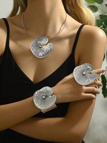 3pcs/Set European And American Popular Style Texture Water Drop Asymmetrical Exaggerated Characteristic Necklace Bracelet Ring - Silver - View 7