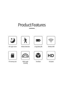 1pc Wireless WIFI Home Security Camera Body Indoor And Outdoor Monitoring Room Camera 1080P HD With Night Vision, Motion Detection Mobile Phone Application Built-In Battery Cat And Dog Camera, Suitable For Home Security Pets. - Black - View 4