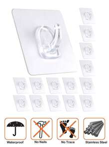 15入組高強度透明自黏掛鉤,適用於鑰匙,浴室,淋浴,室外,門,自粘式防水掛鉤,耐用且功能多樣的掛鉤,適用於壁掛使用,進口居家收納組織用品,可節省走廊,衣櫥,衣櫃空間 - 白色 - 查看 1