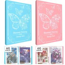 2pcs A3 Diamond Painting Storage Book, 60 Pages Artwork Portfolio, Big Size Art Folder For 12x16 Inch Diamond Painting(Pink + Blue) - Blue+Pink - View 1
