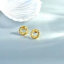 1pair Gold-Plated Circle Stud Earrings For Women, Minimalist Classic Fashionable Round Ear Studs Jewelry Birthday Gift - Yellow Gold - View 4