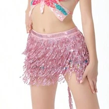 1 szt Damski Cekin Spódnice Brokat Taniec brzucha Biodro Spódnice Frędzle Szaliki Zachwycać się Spódnice Zawinąć Impreza Kostium Dama Seksowny Taniec brzucha Biodro Szaliki