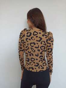 Blusa Suéter Animal Print Estampado Dama Manga Larga Moda - Café integral - Ver 7