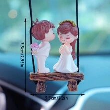 1pc Bridal Couple Car Decoration Pendant For Rearview Mirror - White - View 4