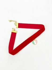 1 件 2000 年風格紅色心形吊墜設計天鵝絨項圈/項鍊/鎖骨鏈,簡約甜美 - 愛心蝴蝶結吊墜 - 查看 13