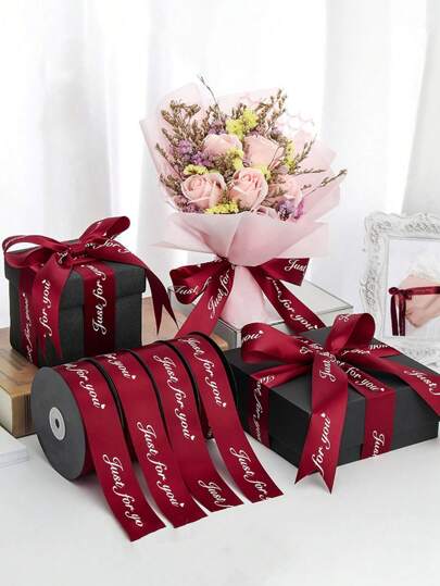 1 Inch Wide Satin Ribbons Roll,11/50 Yards Printing Just For You Fabric Craft Heart Ribbon For Wedding Birthday Valentine'S Day Anniversary Flowers Floral Packaging Box Paper Gift Wrapping DIY Party Decoration, Back To School Valentine Day