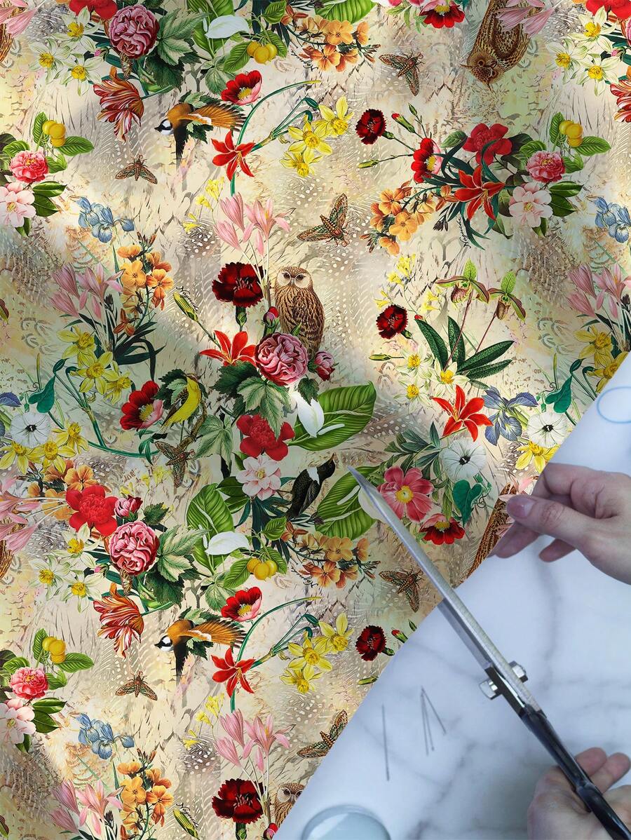 貓頭鷹和花朵圖案 Diy 手工藝品布料,可用於製作桌布、掛毯、服裝,1 件 - 彩色 - 查看 1