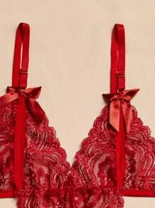 Apressadinha Sexy Lingerie Rendada Body Aberto Laços - Vermelho - Visão 4