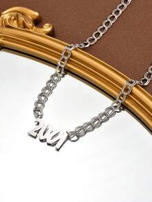 1 Pc Simple And Atmospheric Stainless Steel Birth Year Digital Pendant Necklace Men's Daily Life - Silver - View 2