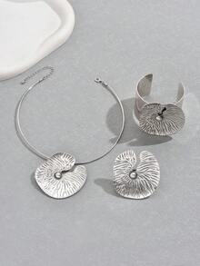 3pcs/Set European And American Popular Style Texture Water Drop Asymmetrical Exaggerated Characteristic Necklace Bracelet Ring - Silver - View 3