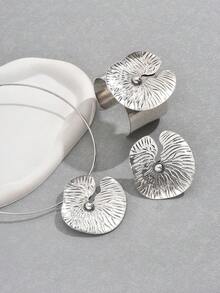 3pcs/Set European And American Popular Style Texture Water Drop Asymmetrical Exaggerated Characteristic Necklace Bracelet Ring - Silver - View 4