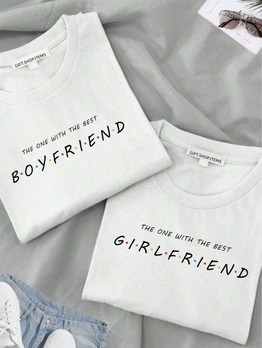 T-Shirts For Couples. Couple Outfit T-Shirts, TWO Pieces, Duo, Friends Phrase, Boyfriends - trắng - Xem 1
