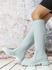 冬季新款女士絕育靴,騎行靴,大腿肚子,高筒靴 - 藍色 - 查看 6