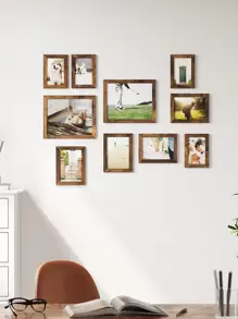 SONGMICS Set di 10 Cornici per Foto, Due 20 x 25 cm (8 x 10 Pollici), Quattro 13 x 18 cm (5 x 7 Pollici), Quattro 10 x 15 cm (4 x 6 Pollici), PS e MDF, Marrone Vintage