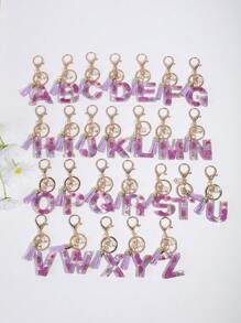1入組女士紫色真實花乾花水晶掉膠字母v吊飾流蘇鑰匙扣,適用於情人節、母親節、家人、朋友、同學裝飾手提袋和鑰匙,是良好的禮物選擇 - 紫色 - 查看 2