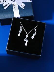 3 Stück einfaches und elegantes Charm modisches, allpassendes glänzendes Schmuckset aus Messing mit kubischen Zirkoniasteinen in quadratischer/tropfen-/tränenförmiger Form, bestehend aus Halskette und Ohrringe, geeignet für Abschluss, Urlaub, Strandparty, Zusammenkunft, Bankett, Hochzeit, Brautjungfern, beste Freunde, Freundin, Geburtstag, Liebesgeständnis, Paar, Heiratsantrag, Lehrertag, Muttertag, Valentinstag, Erntedankfest, Frauentag; kommt in dekorativer Geschenkbox mit Schleife. - Verschiedenfarbig - Übersicht 5