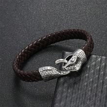 Black Snake Head Biting Tail Buckle Bracelet - Black - View 5