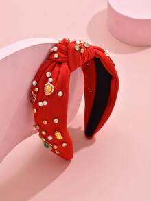 1pc Christmas Day Headband With Rhinestone Pearl Hair Accessories Knotted In The Middle, Christmas, Christmas, Party - Multicolor - View 10