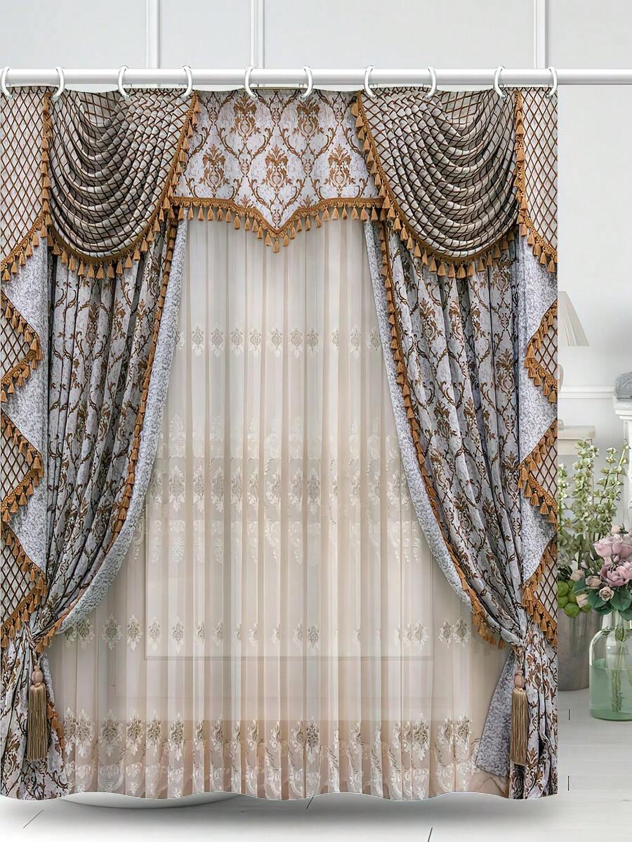 1入組印花淋浴涼簾,現代方形聚酯纖維防水淋浴涼簾,適用於家庭浴室 - 彩色 - 查看 1