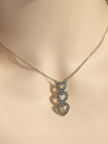 1件積木式寶石鏤空愛心項鍊,鎖骨鏈 - 銀色 - 查看 6