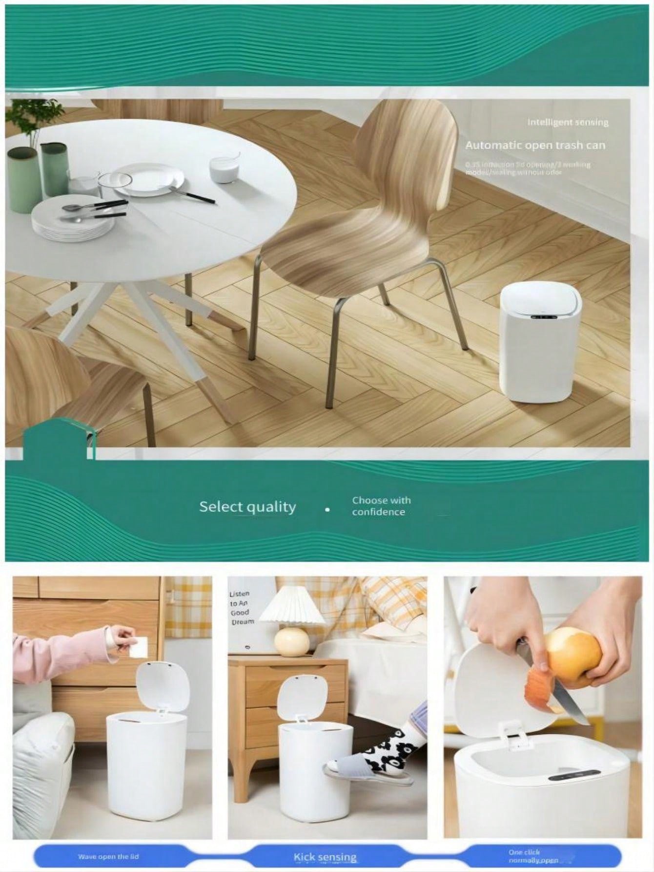 Smart Trash Can With Automatic Inductive Flip Lid For Garbage