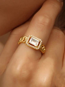 1 Chiếc Nhẫn Bạc Phong Cách Bohemian Đính Đá Cubic Zirconia Cho Phụ Nữ Hẹn Hò Quà Tặng - Vàng - Xem 2