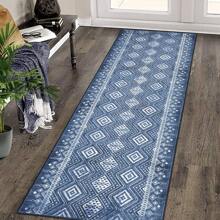 Moroccan Washable Area Rug Boho Bedroom Rug Geometric Indoor Rug For Living Room Soft Non Slip Throw Kitchen Mat Farmhouse Rug Accent Carpet For Nursery Office Foyer - Blue - View 2