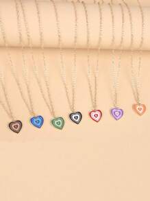 7 件/10 件彩色心形吊坠项链情人节、妈妈、母亲、母亲节、礼物 - 彩色 - 查看 2