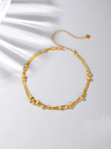 1入組結婚禮物三層串珠銀色腳鍊金屬感