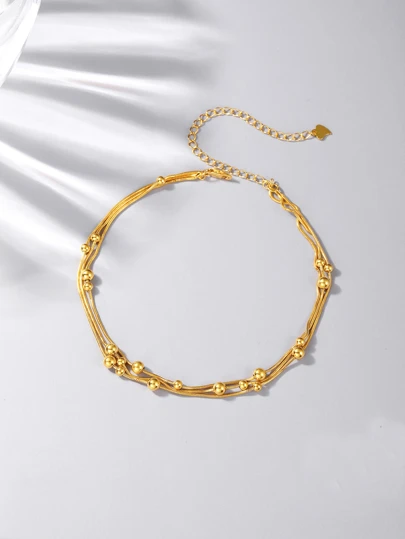 1入組結婚禮物三層串珠銀色腳鍊金屬感