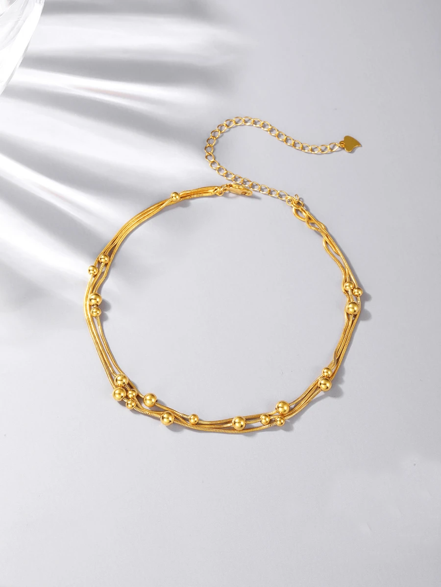 1入組結婚禮物三層串珠銀色腳鍊金屬感