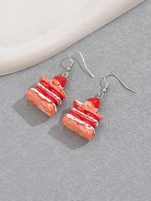 1對歐美風格休閒分層蛋糕,水果,簡約,粉色心形,女士假日風耳環 - 彩色 - 查看 7