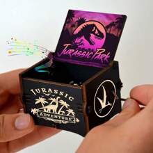Wooden Carving Hand Crank Music Box, Jurassic Dinosaur Wooden Carving, Black And Purple Painted 8 Note Music Box, Children's Day Gift, Anime Peripherals, Commemorative Gift For Fans, Gift For Daughter, Son, Friend, Classmate, Birthday Gift, Exquisite Gift, Home Decor, Room Decor, Party Decor, Ornament Small Gift, Music Box