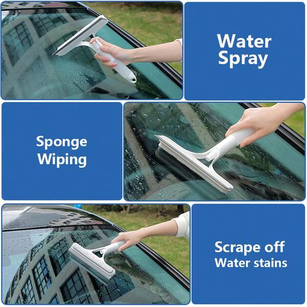 3 In 1 Glass Cleaning With Spray Bottle Wipe Shower Screen Window Tool MultiPurpose Car