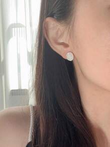 1pc Real Shot Artificial Obo Earrings For Women, Fashionable Elegant Ins Style 925 Sterling Silver Oval Ear Jewelry - Gold - View 5