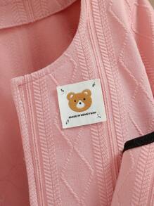 少女用針織開衫外套和拼接飾邊背心裙套裝，春秋季節 - 粉色 - 查看 4