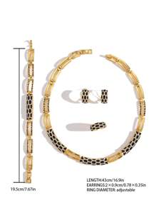 1set Retro Bronze Alloy Oil Drip, Rhinestone Inlaid Snake Pattern Design Earrings, Ring, Bracelet, Necklace Jewelry Set For Women, Suitable For Daily Wear - Yellow Gold - View 9