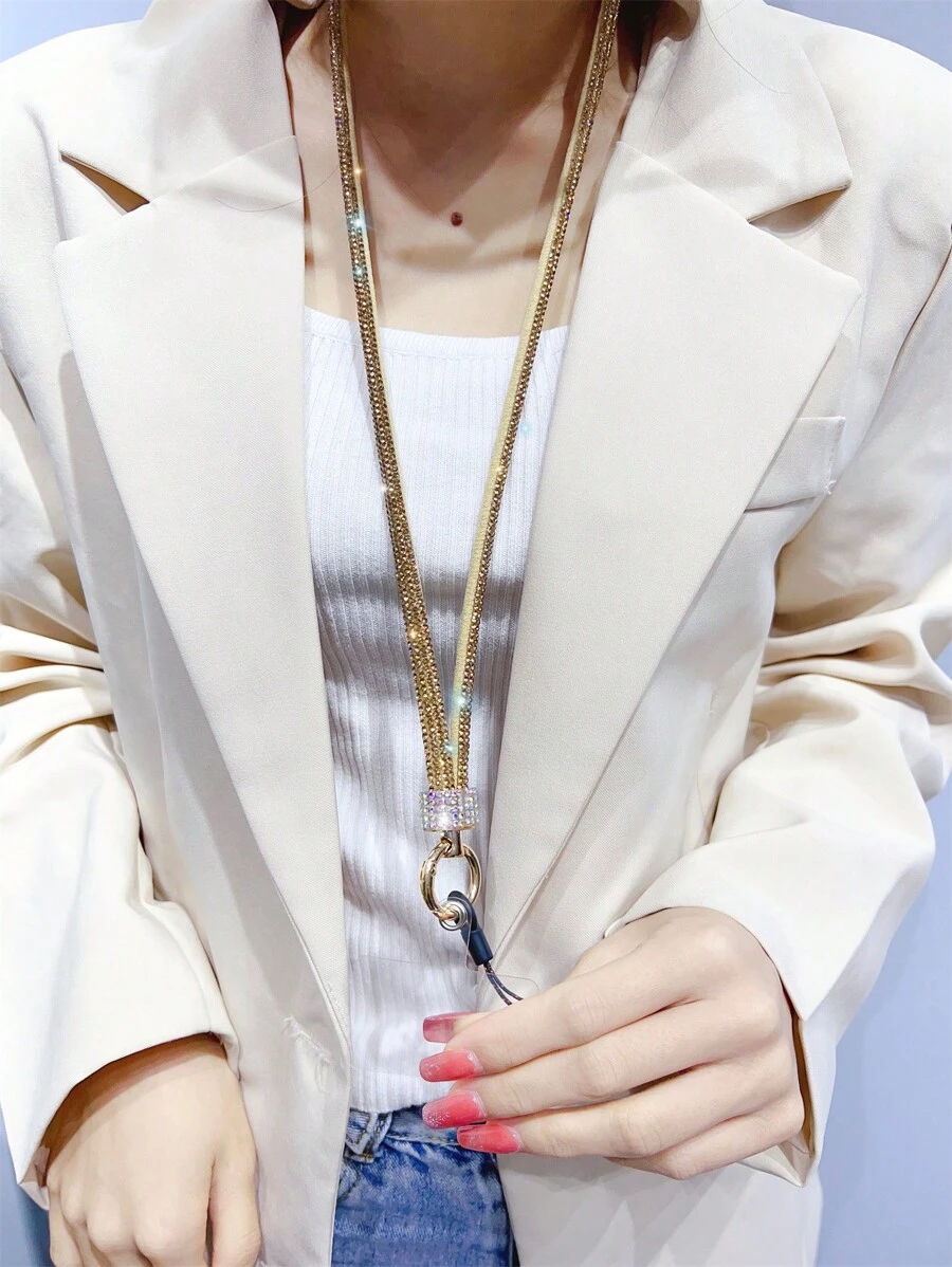 Luxury Gold Plated Crystal Phone Lanyard - Gold - View 1