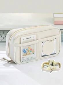 1pc Transparent Volcano Shape Pencil Case, Multi-Layer Functional Large Capacity Stationery Storage Bag For Students - Beige - View 1