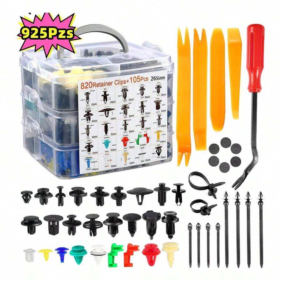 Kit De Grapas Automotrices De 925 Piezas Con Quitagrapas - Multicolor - Ver 1